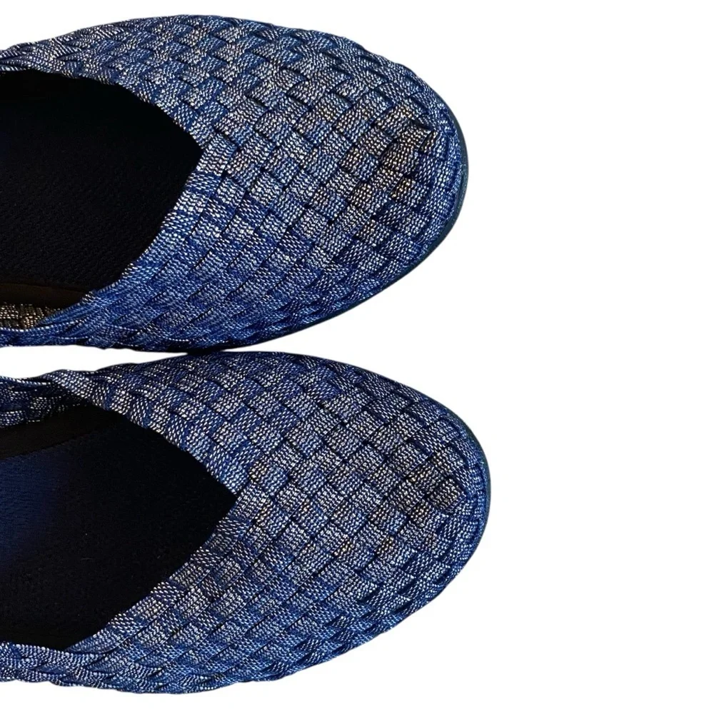 BERNIE MEV Catwalk Ballet Flats Woven Stretch Navy Shimmer Women US 6.5 EU 37